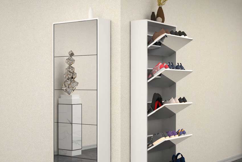 Shoe Rack with Mirror Cabinets