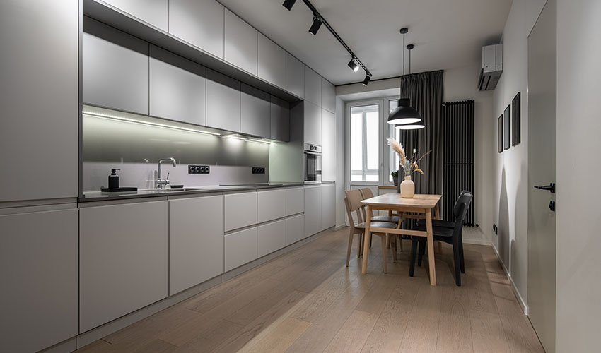 uniform tone of grey for your modular kitchen