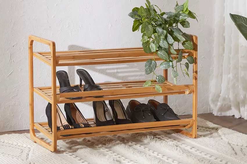Open Plywood Shoe Rack with Shelves