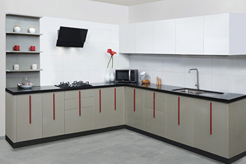 two shaded l-shape kitchen design