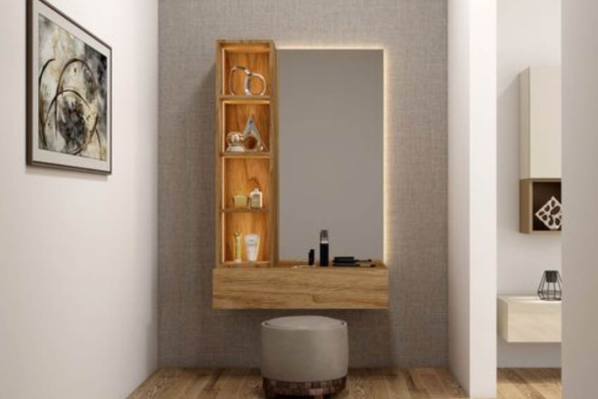 simple dressing table with recessed lights