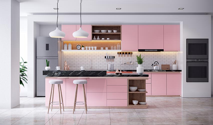 color pink to add freshness to your modular kitchen