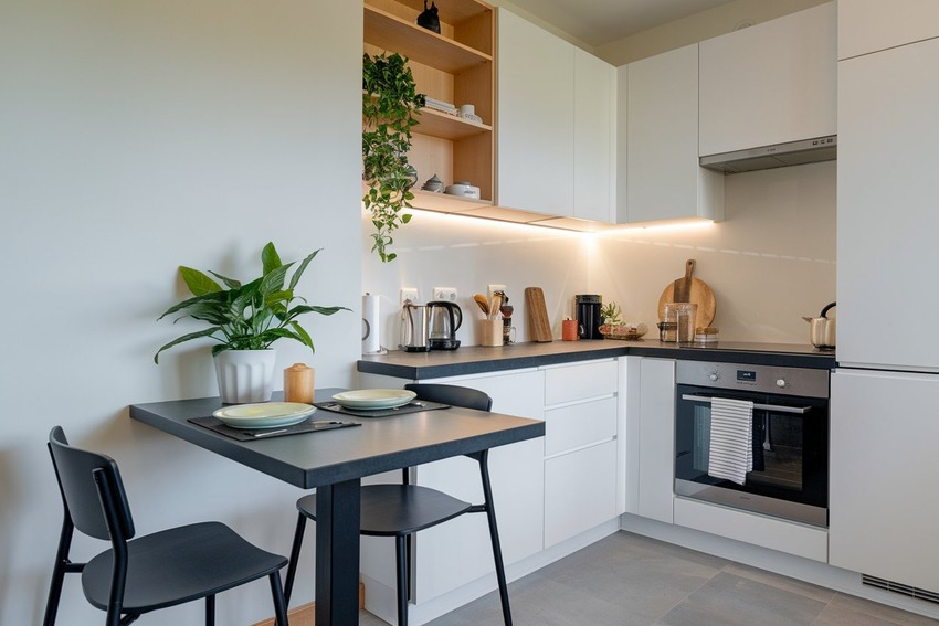 Small Kitchen With Versatile Breakfast Table - For Convenience 