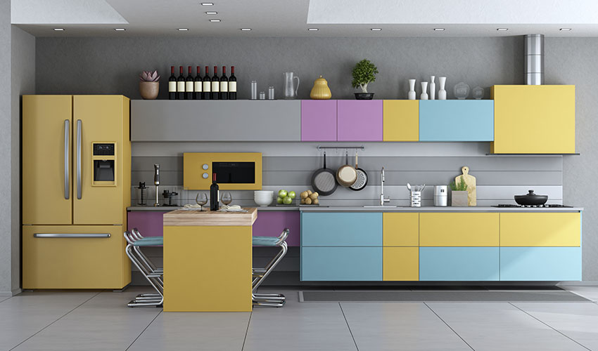 multi colored modular kitchen