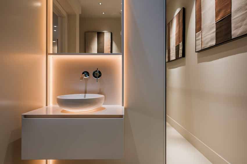 Built-In Lighting for Small Modern Wash Basin with Cabinet