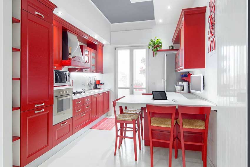 red and white theme kitchen design