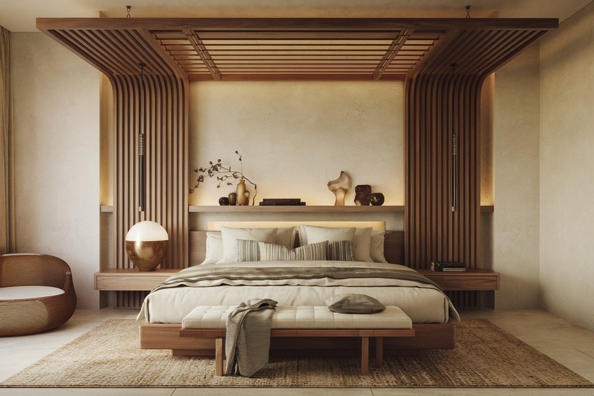 Home interior designers in Bangalore - Beautifully Captivating Bed Headboard Design for Master Bedroom