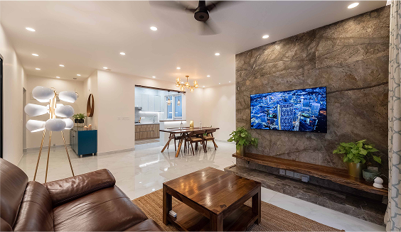 Interior design of a living and dining room.